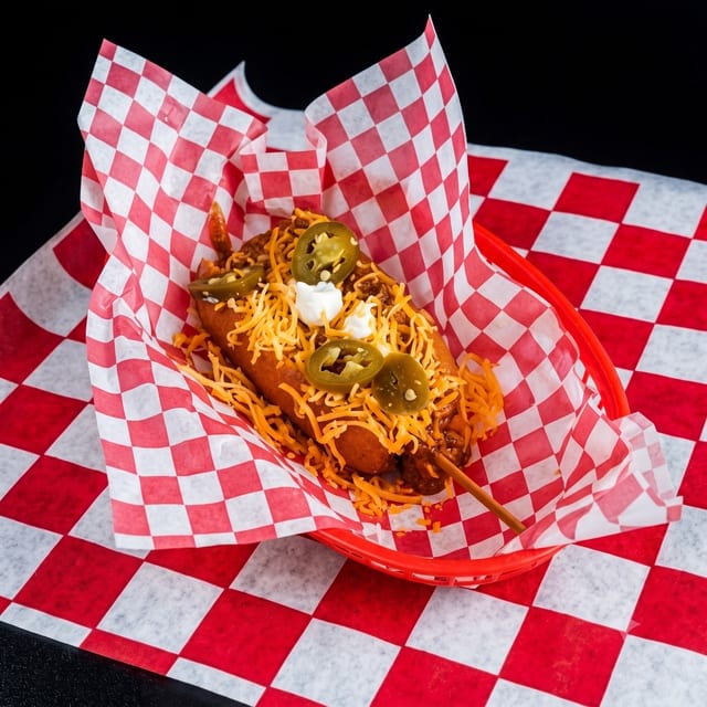 Chili Cheese Corn Dog.